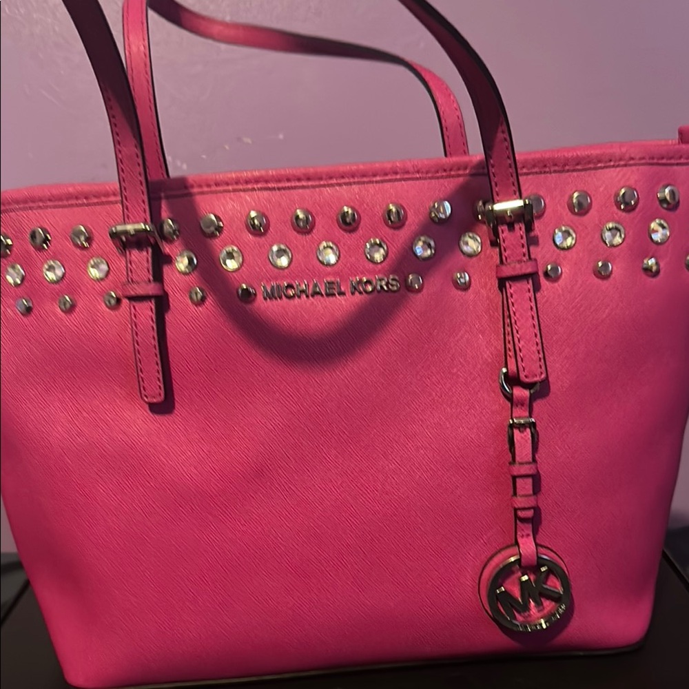 Michael Kors Pink Rhinestone and Studded Tote Bag